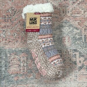 Muk Luks Women's Cabin Sock - Brown, Pink, and Blue